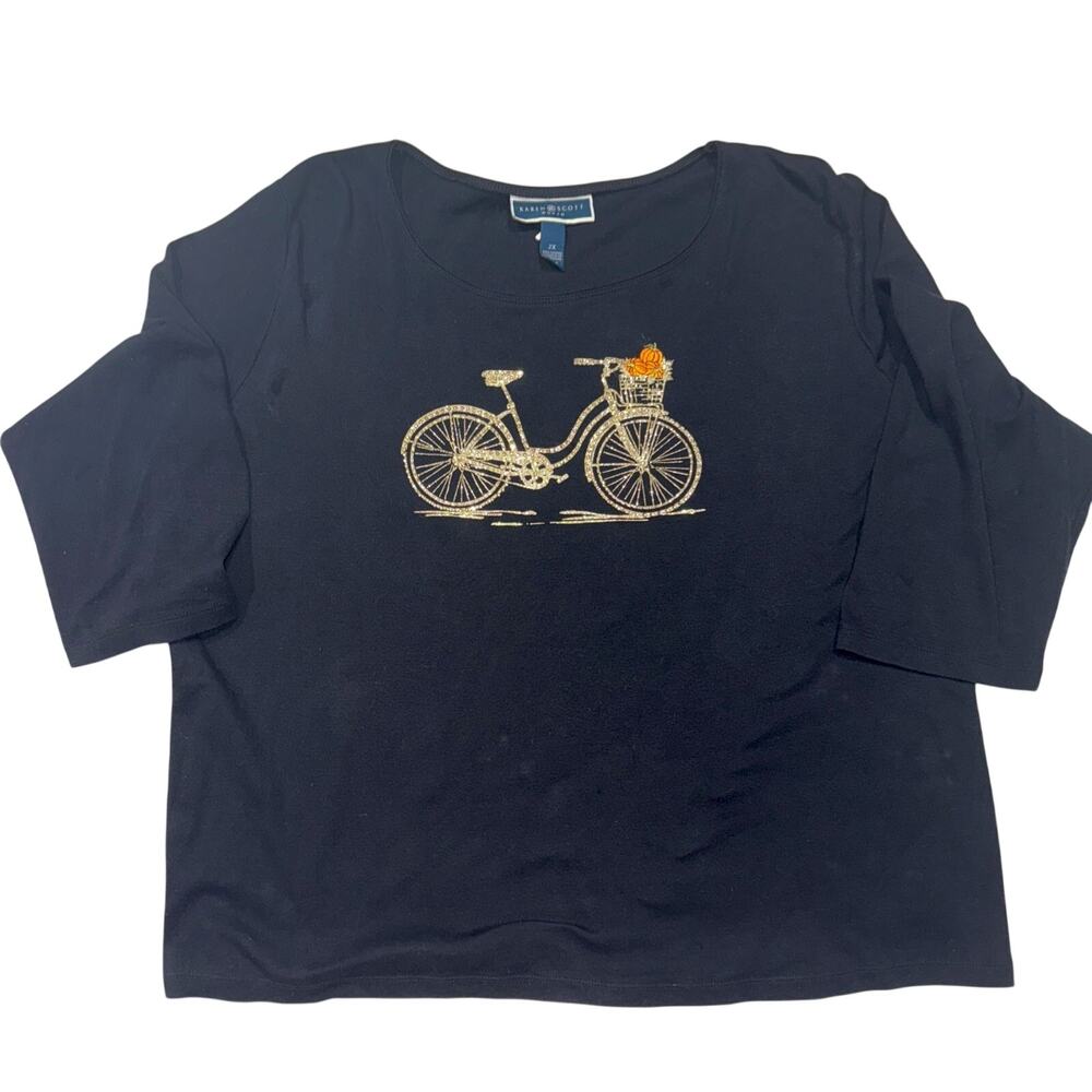 Karen Scott Fall Pumpkin Bicycle Graphic Top Plus Size 2X
